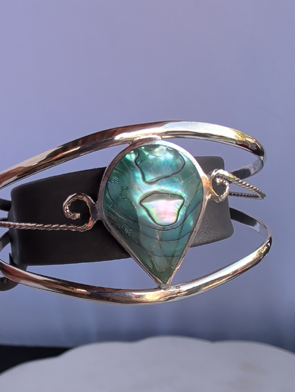 Alpaca Silver Teardrop Cuff Bracelet Abalone Green Blue Shell - Picture 6 of 8
